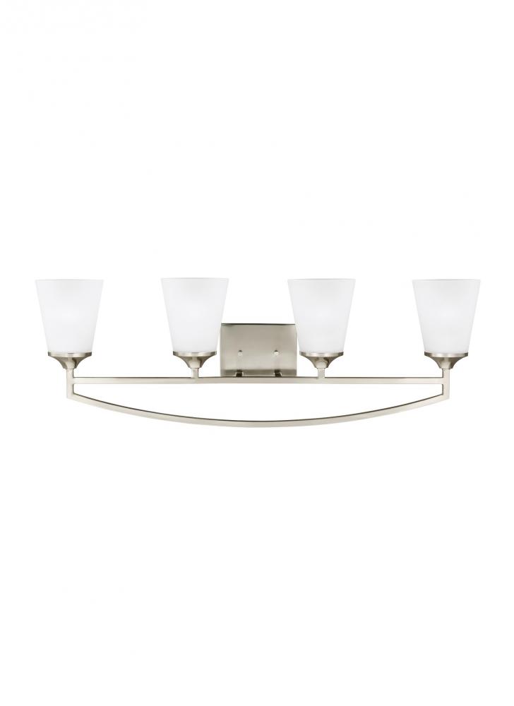 Hanford traditional 4-light indoor dimmable bath vanity wall sconce in brushed nickel silver finish