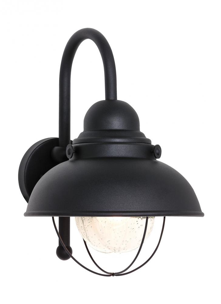 Sebring transitional 1-light outdoor exterior large wall lantern sconce in black finish with clear s