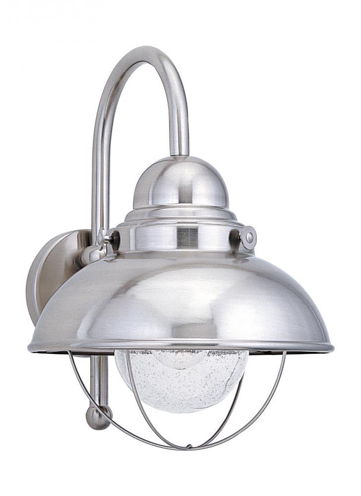 Sebring transitional 1-light outdoor exterior large wall lantern sconce in brushed stainless silver