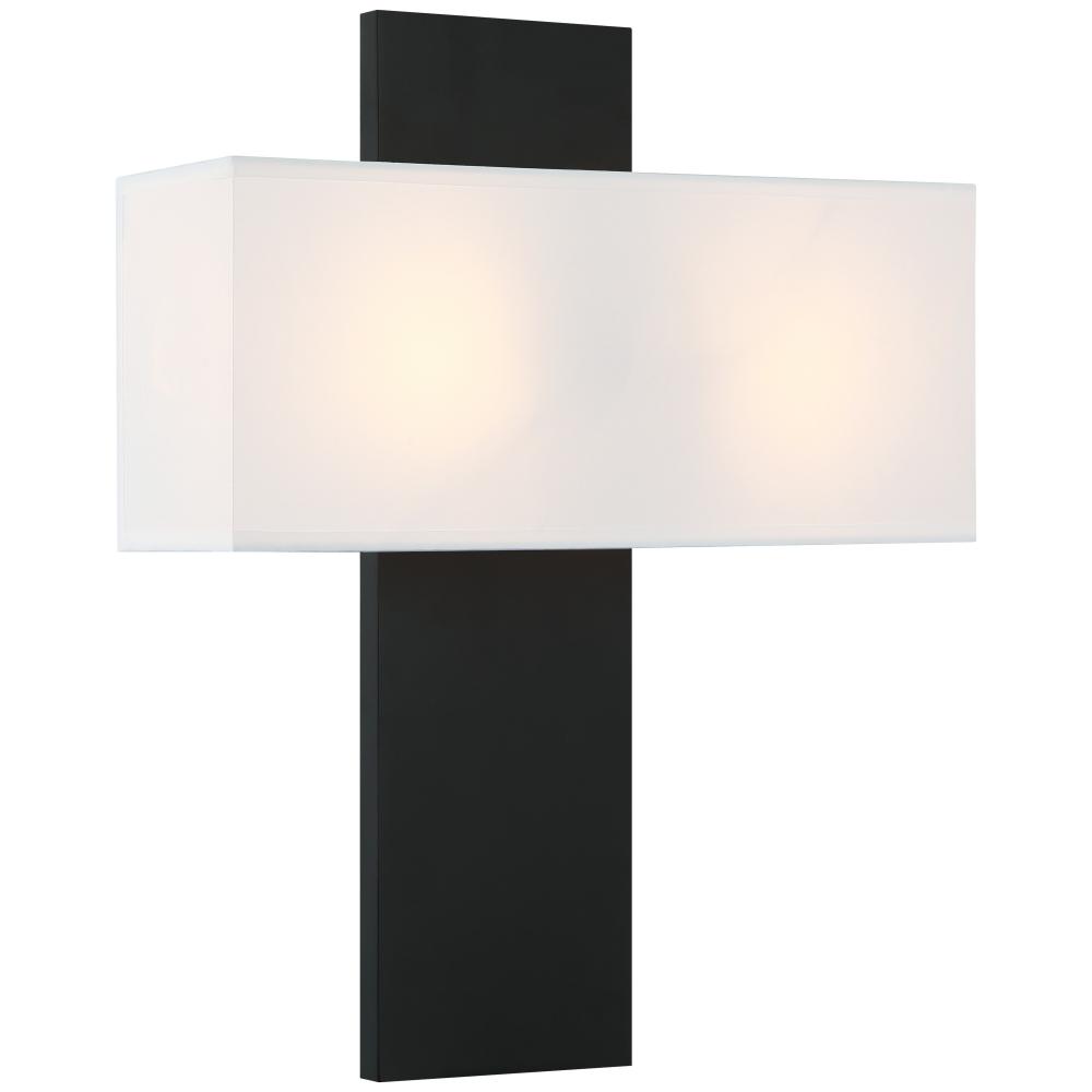 2 LT 14"W "STAFFORD" MATTE BLACK WALL SCONCE / FABRIC SHADE E12 10W LED