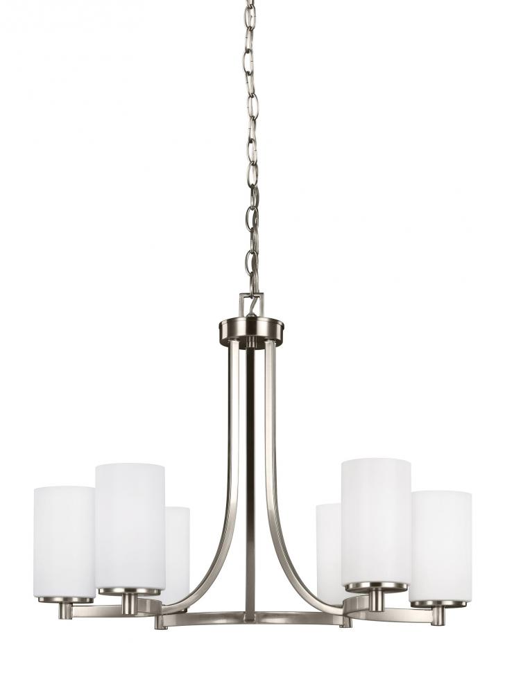 Hettinger transitional 6-light indoor dimmable ceiling chandelier pendant light in brushed nickel si