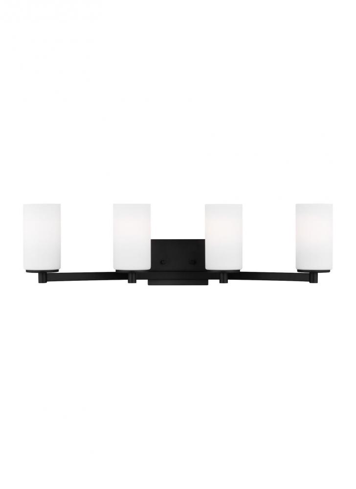Hettinger traditional indoor dimmable LED 4-light wall bath sconce in a midnight black finish with e