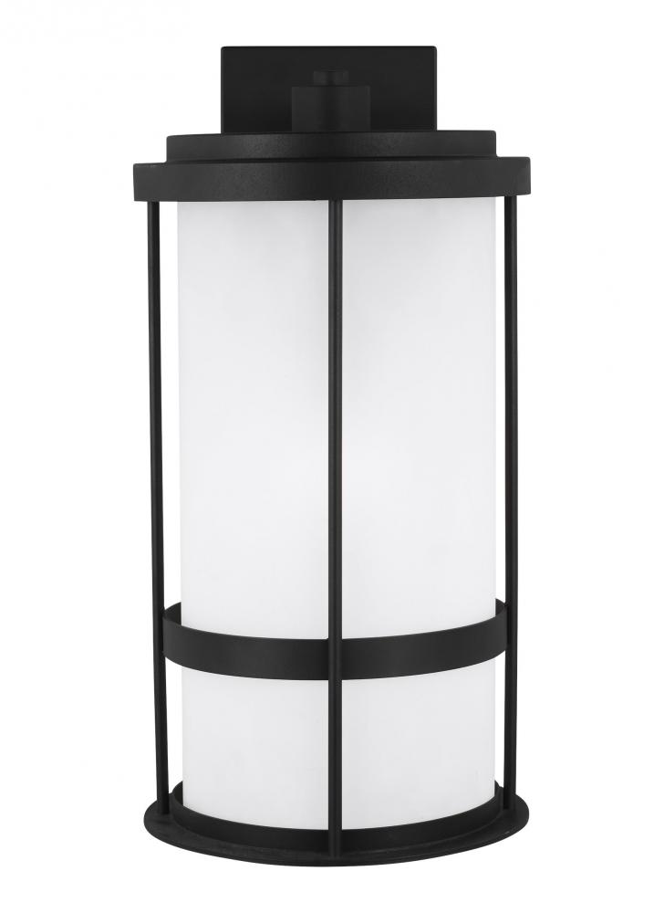 Wilburn modern 1-light LED outdoor exterior Dark Sky compliant large wall lantern sconce in black fi