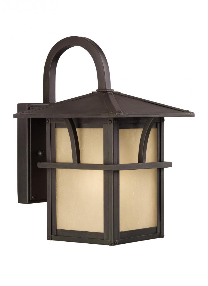 Medford Lakes transitional 1-light outdoor exterior small wall lantern sconce in statuary bronze fin
