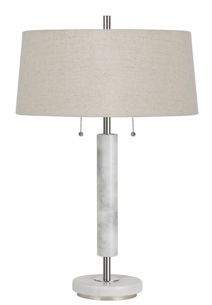 60W X 2 Mexia Marble Desk Lamp With Pull Chain Switches And Burlap Shade
