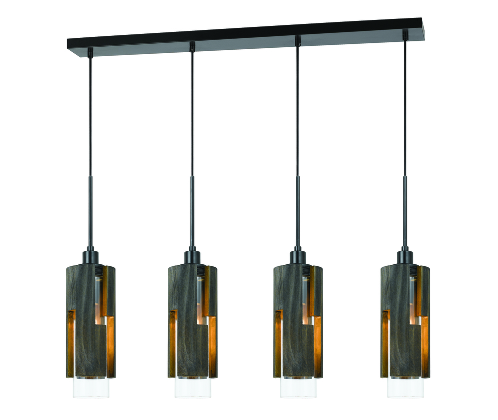 60W X 4 Reggio Wood Pendant Glass Fixture (Edison Bulbs Not included)