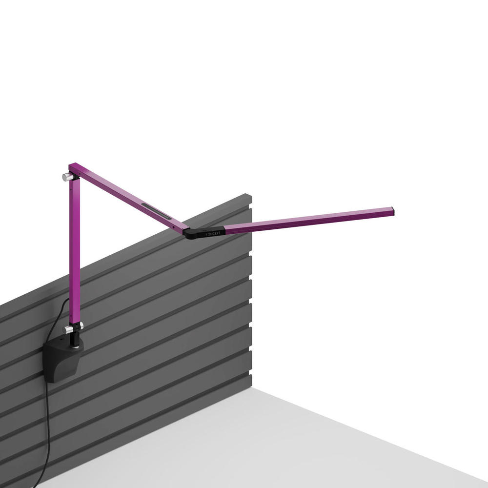 Z-Bar mini Desk Lamp with Metallic Black slatwall mount (Warm Light; Purple)