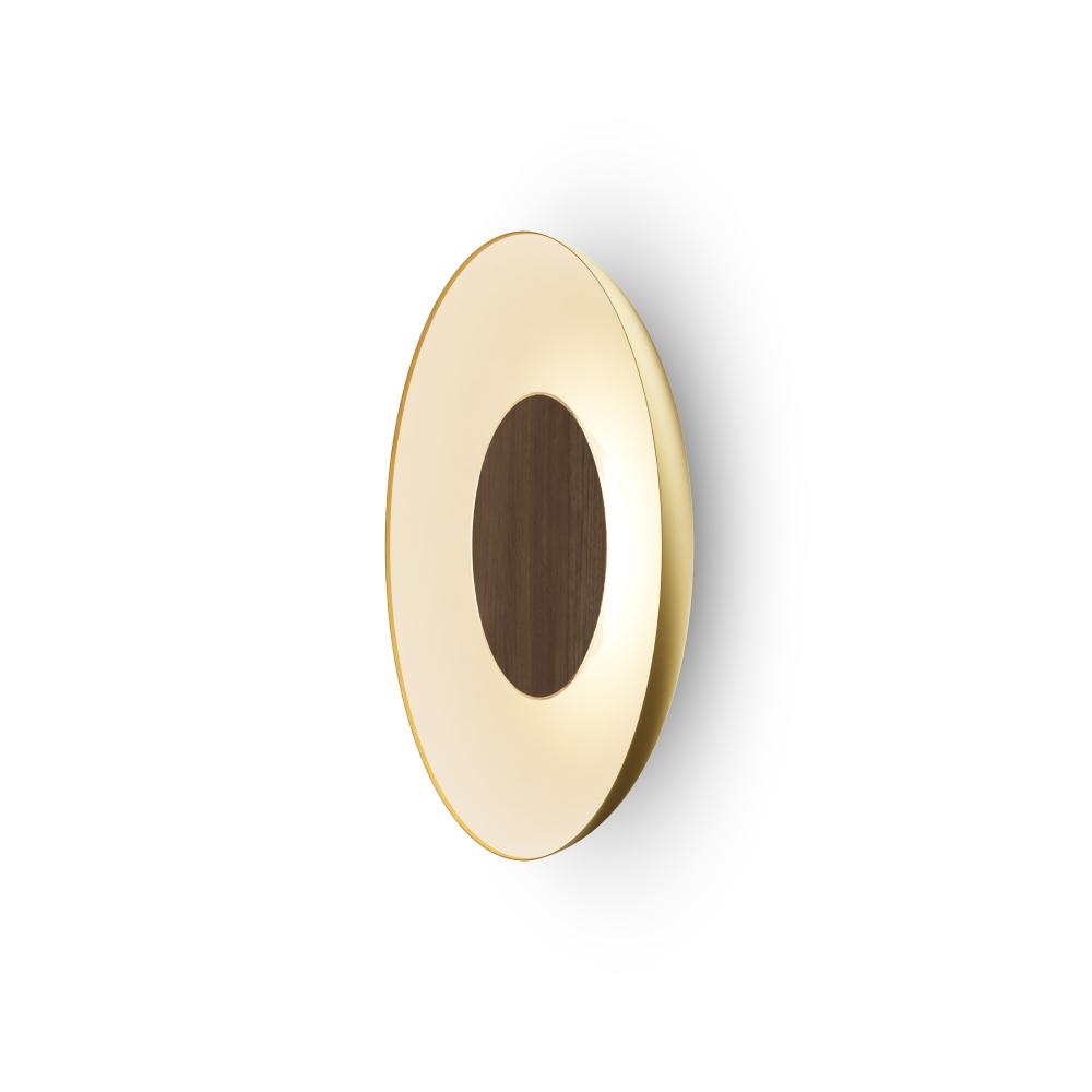 Ramen Wall Sconce 12" (Oiled Walnut) with 24" back dish (Gold w/ Matte White Interior)