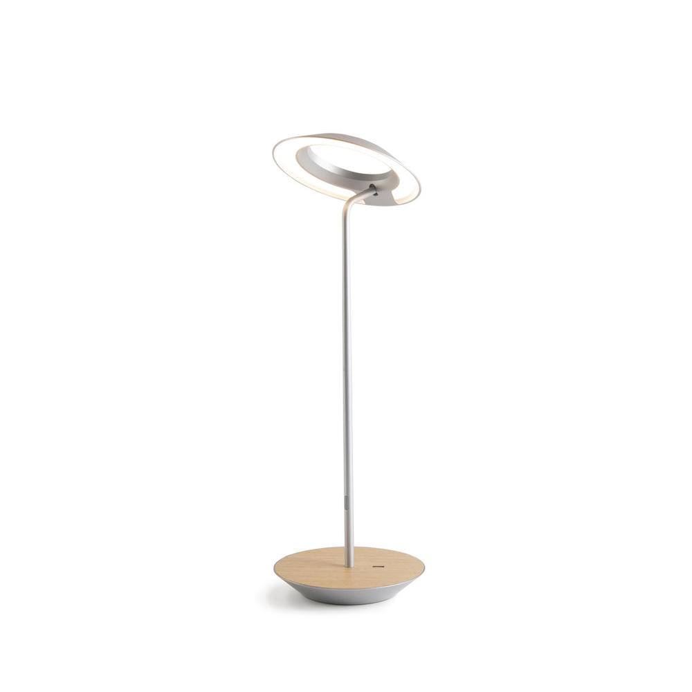 Royyo Desk Lamp, Silver body, White Oak base plate