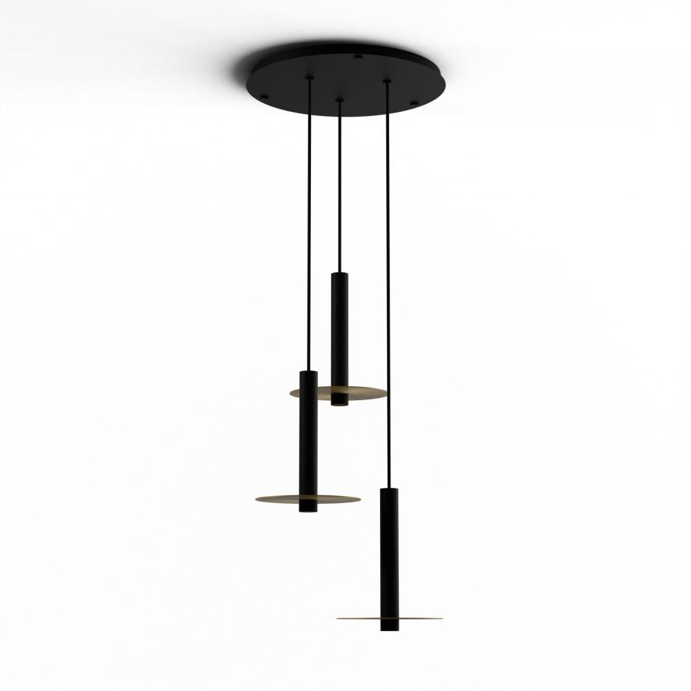 Combi Pendant 12" Circular 3 Combo Matte Black with Matte Black Canopy