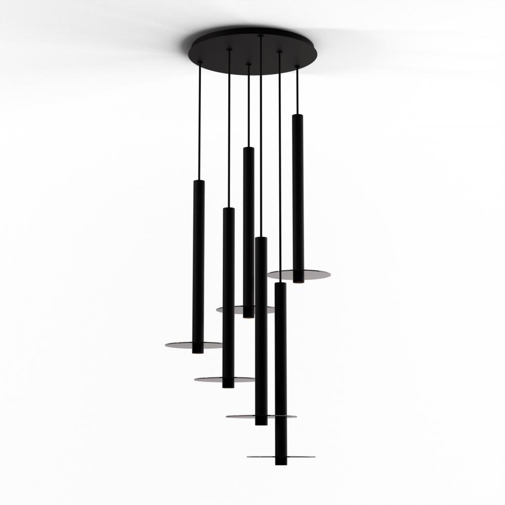 Combi Pendant 24" Circular 6 Combo Matte Black with Matte Black Canopy