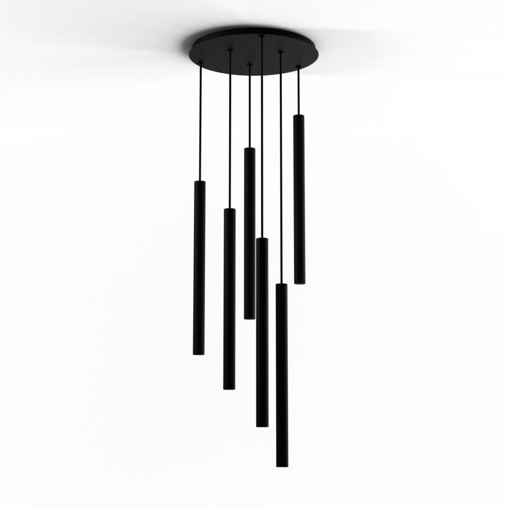 Combi Pendant 24" Circular 6 Combo Matte Black with Matte Black Canopy