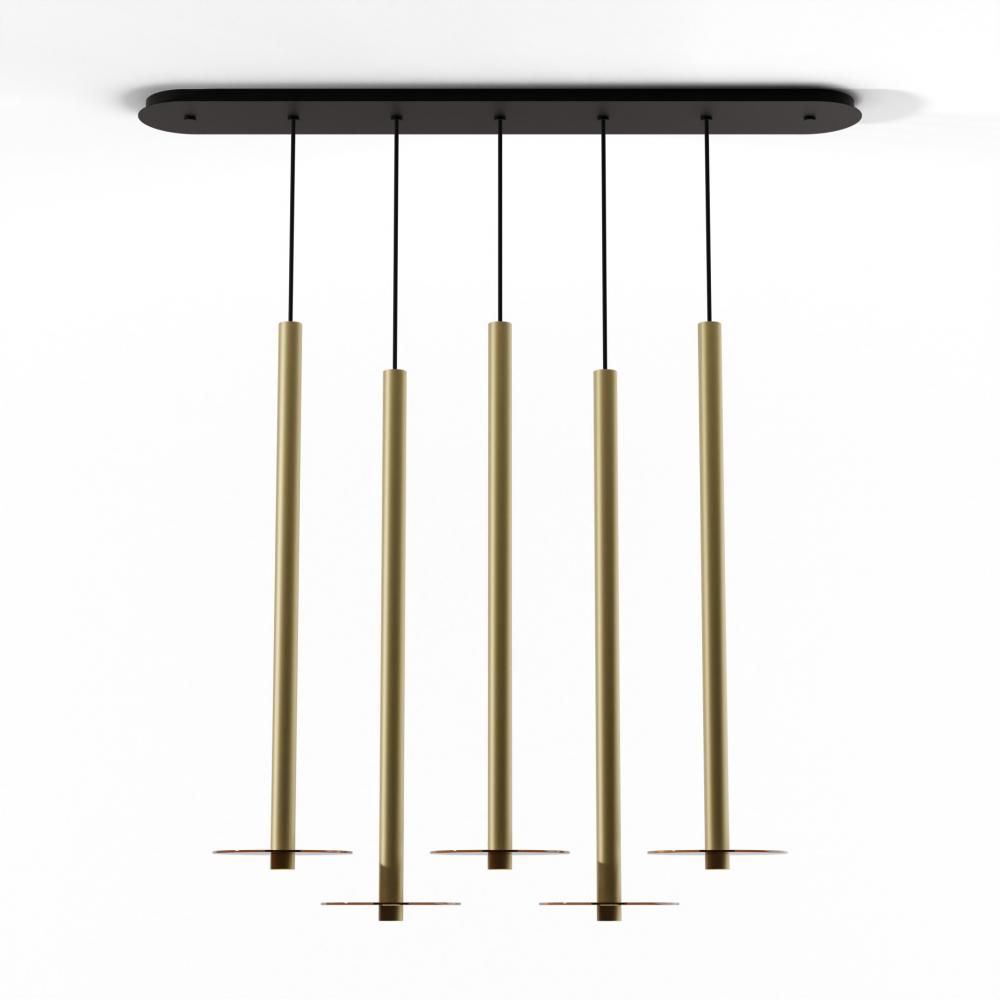 Combi Pendant 36" Linear 5 Combo Brass with Matte Black Canopy