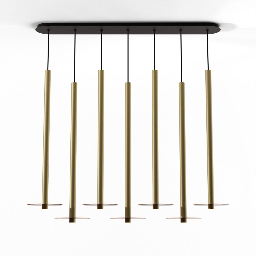 Combi Pendant 36" Linear 7 Combo Brass with Matte Black Canopy