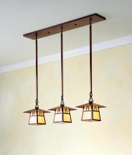 Arroyo Craftsman CICH-8/3BTN-P - 8" carmel 3 light in-line chandelier with bungalow overlay