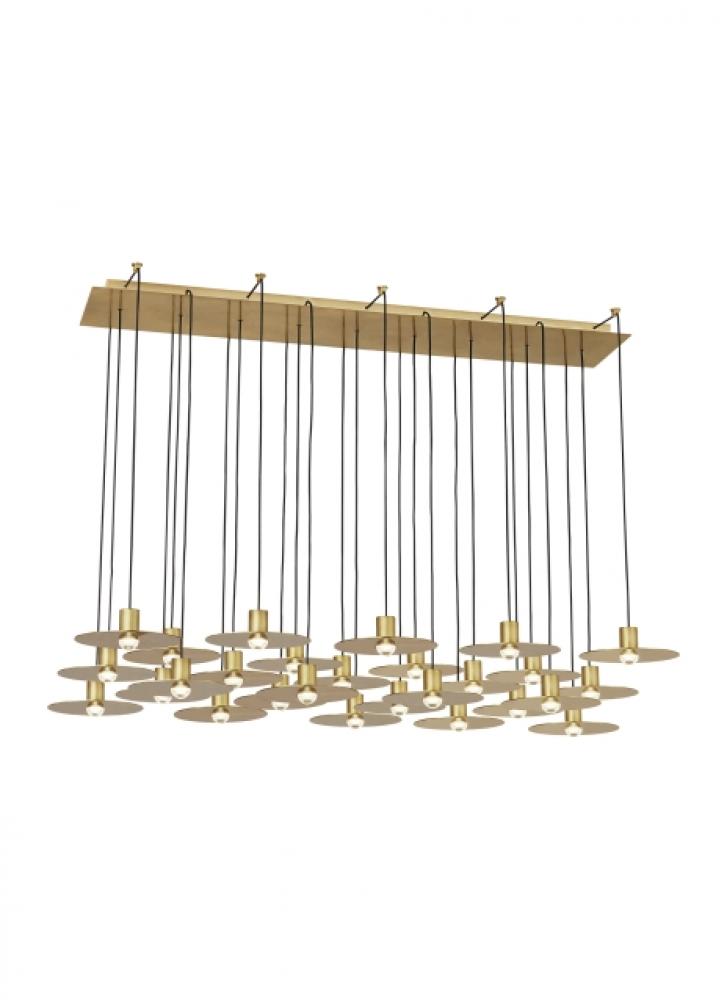 Modern Eaves dimmable LED 27-light in a Natural Brass/Gold Colored finish Ceiling Chandelier