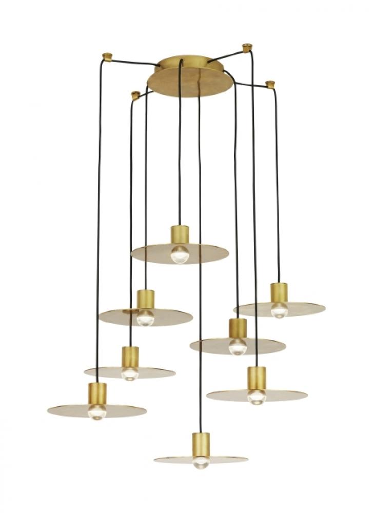Modern Eaves dimmable LED 8-light in a Natural Brass/Gold Colored finish Ceiling Chandelier