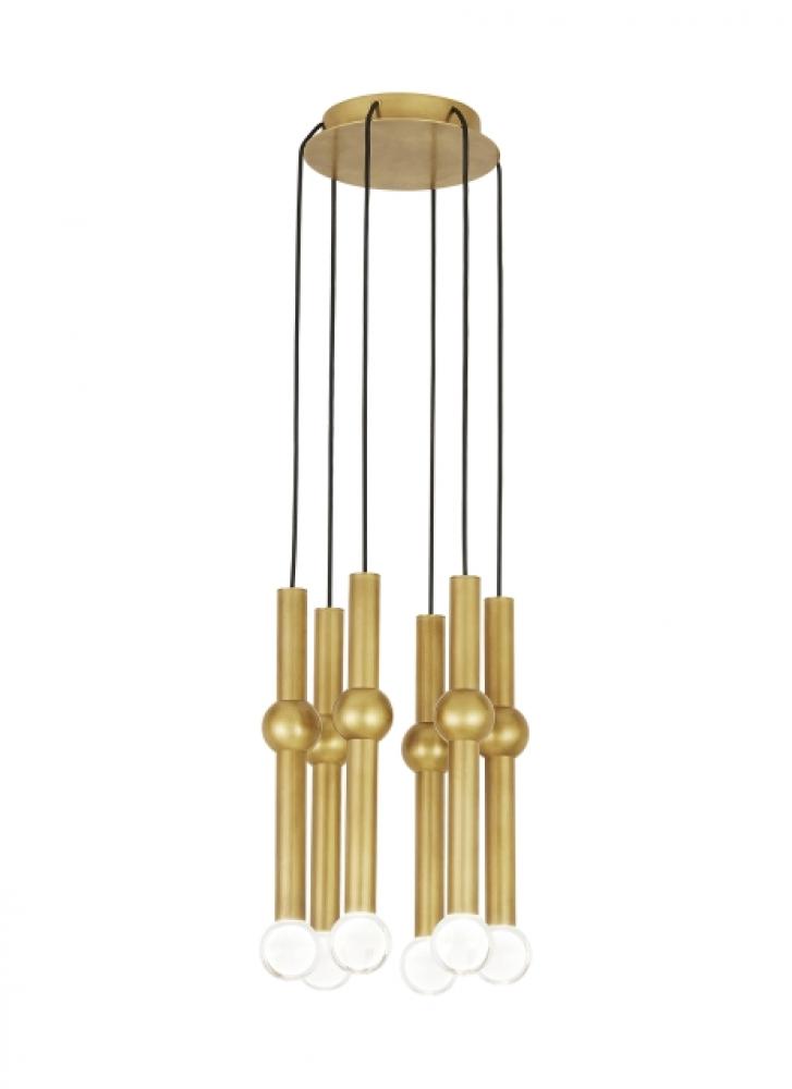 Modern Guyed dimmable LED 6-light Ceiling Chandelier in a Natural Brass/Gold Colored finish