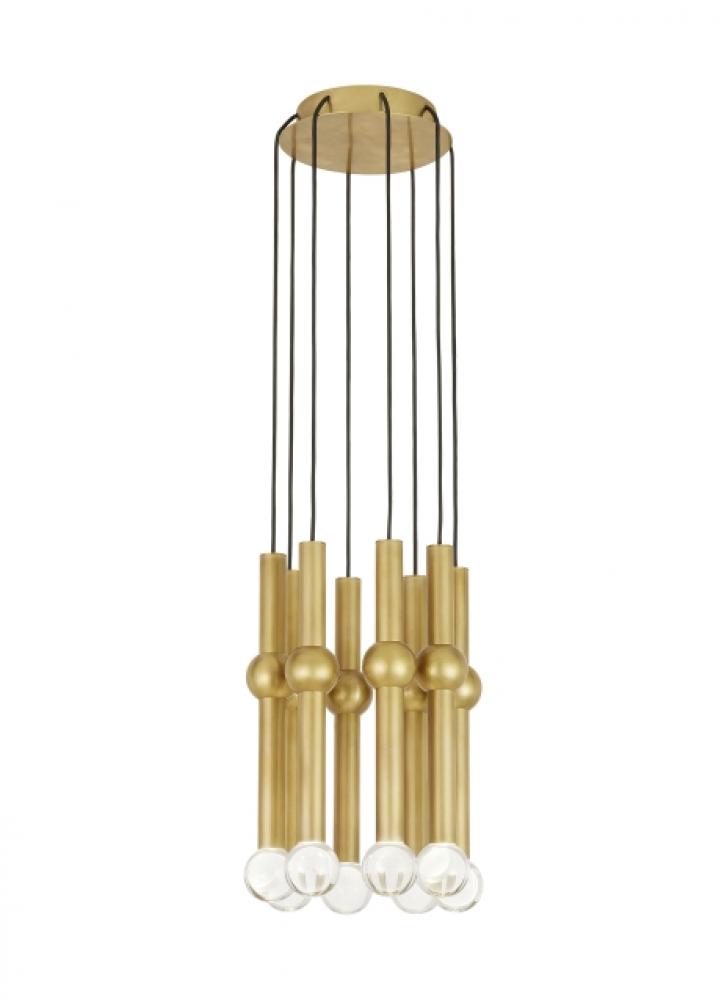 Modern Guyed dimmable LED 8-light Ceiling Chandelier in a Natural Brass/Gold Colored finish