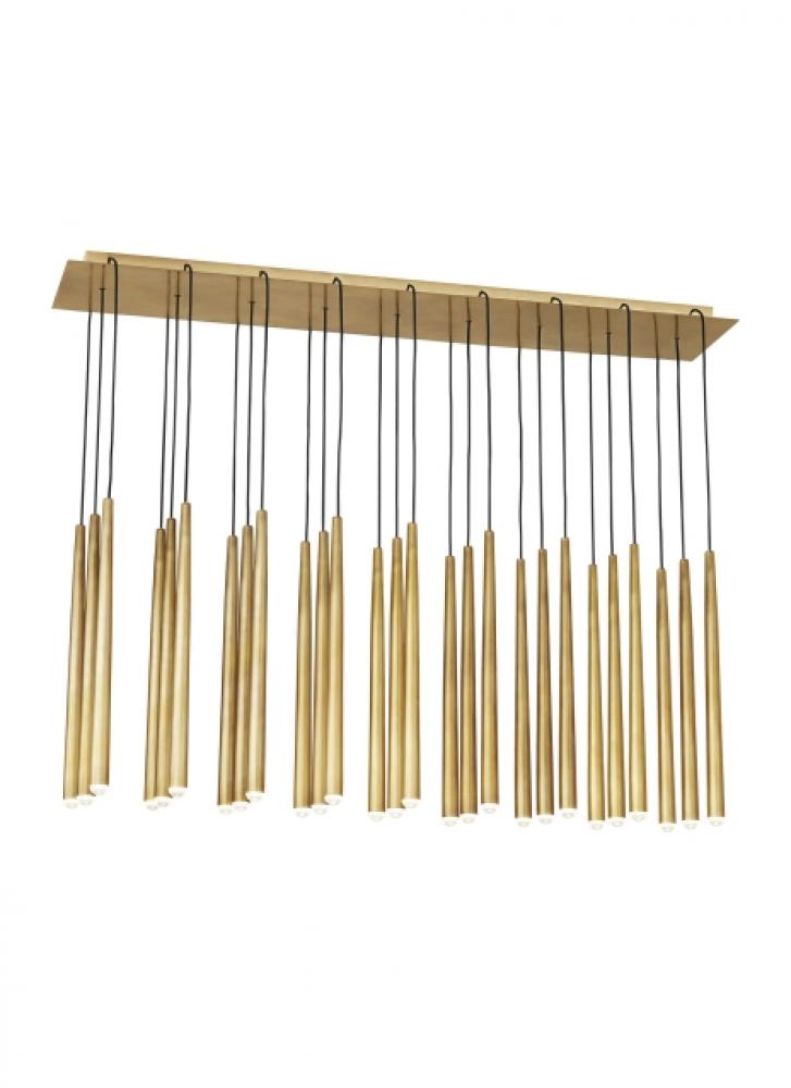 Modern Pylon dimmable LED 27 Light Ceiling Chandelier in a Natural Brass/Gold Colored finish