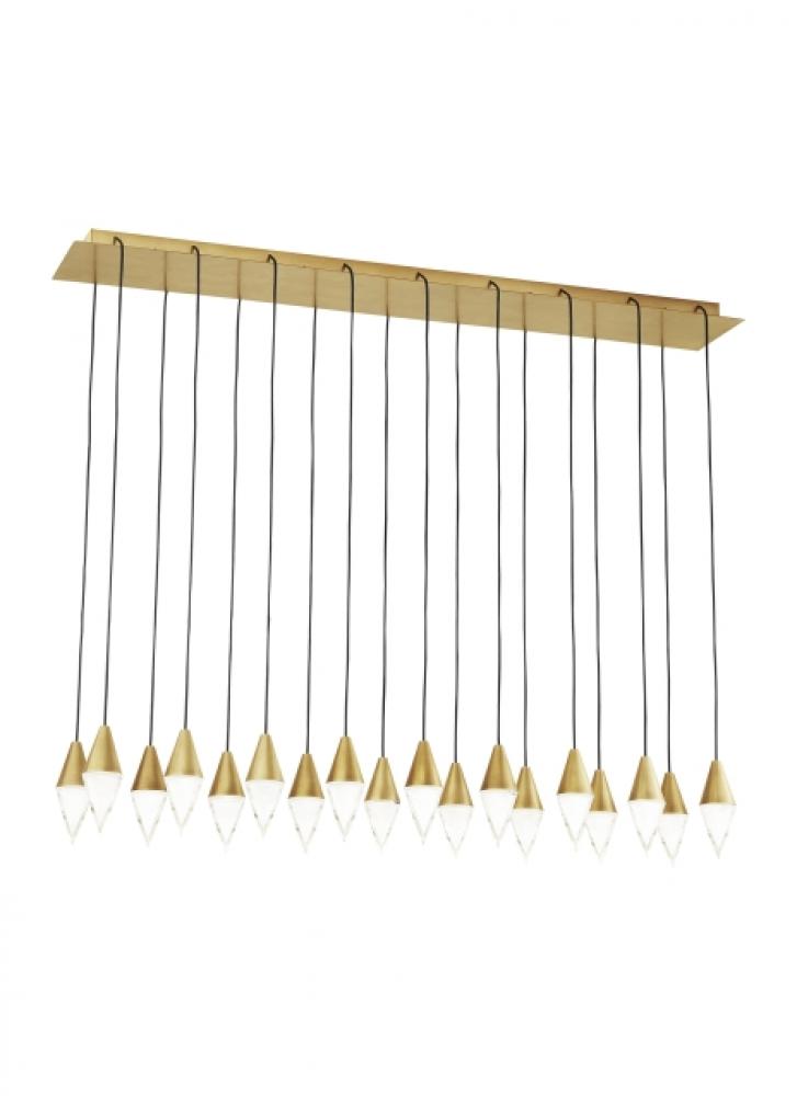 Modern Turret dimmable LED 18-light Ceiling Chandelier in a Natural Brass/Gold Colored finish