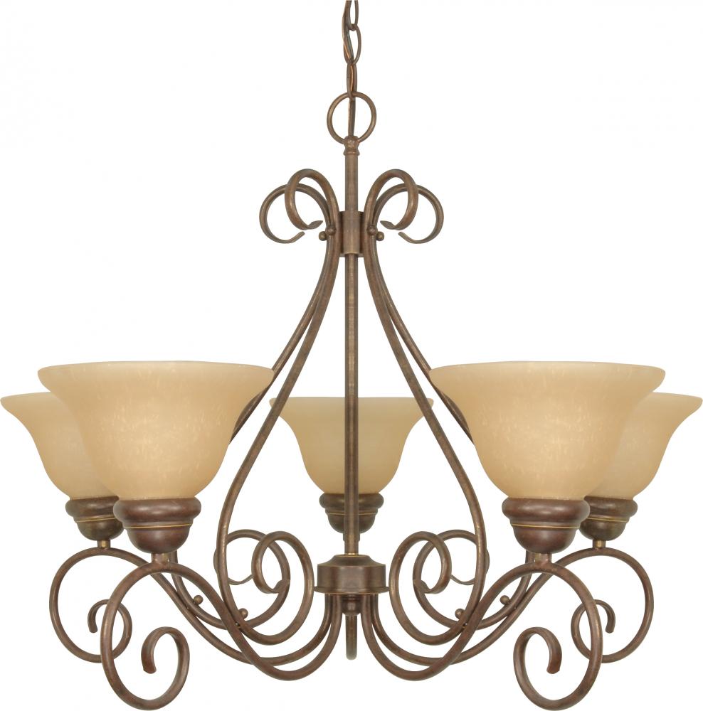 Castillo - 5 Light Chandelier with Champagne Linen Washed Glass - Sonoma Bronze Finish