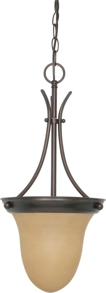 1-Light Hanging Pendant Light Fixture in Mahogany Bronze Finish with Champagne Linen Glass