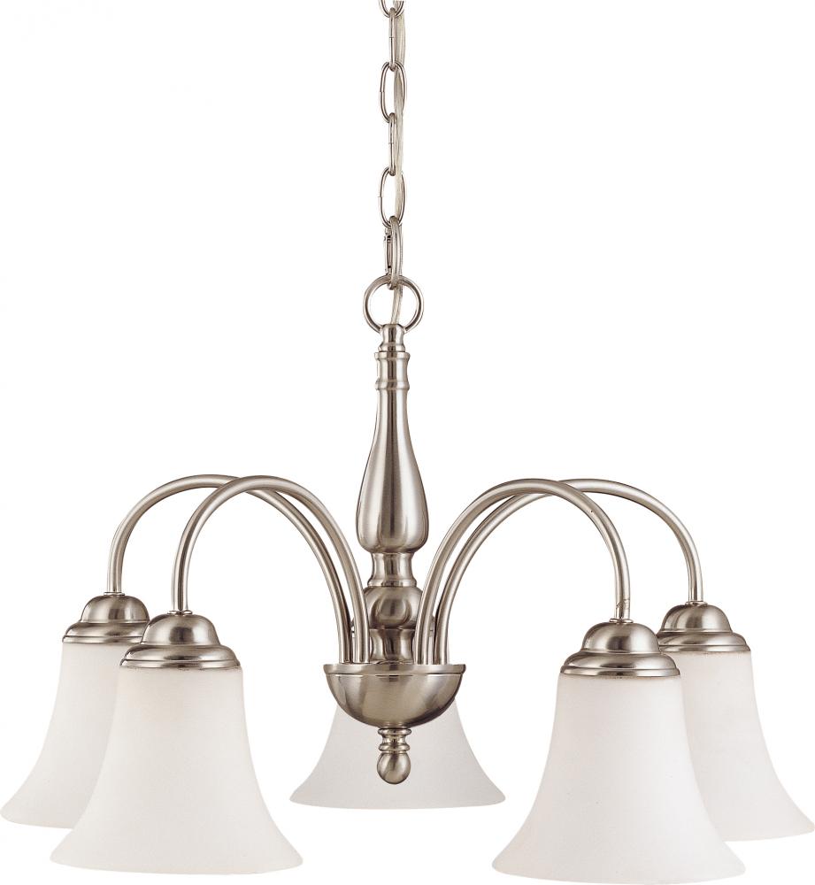 Dupont - 5 Light Chandelier with Satin White Glass - Brushed Nickel Finish