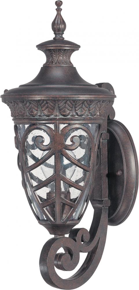 1-Light Small Outdoor Wall Lantern (Arm Up) in Dark Plum Bronze Finish and Clear Seeded Glass