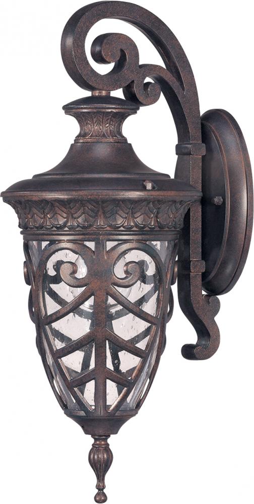 1-Light Small Outdoor Wall Lantern (Arm Down) in Dark Plum Bronze Finish and Clear Seeded Glass