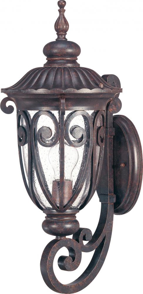 1-Light Medium Outdoor Wall Lantern (Arm Up) in Burlwood Finish and Clear Seeded Glass