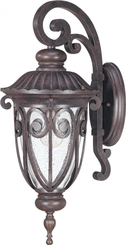 1-Light Medium Outdoor Wall Lantern (Arm Down) in Burlwood Finish and Clear Seeded Glass