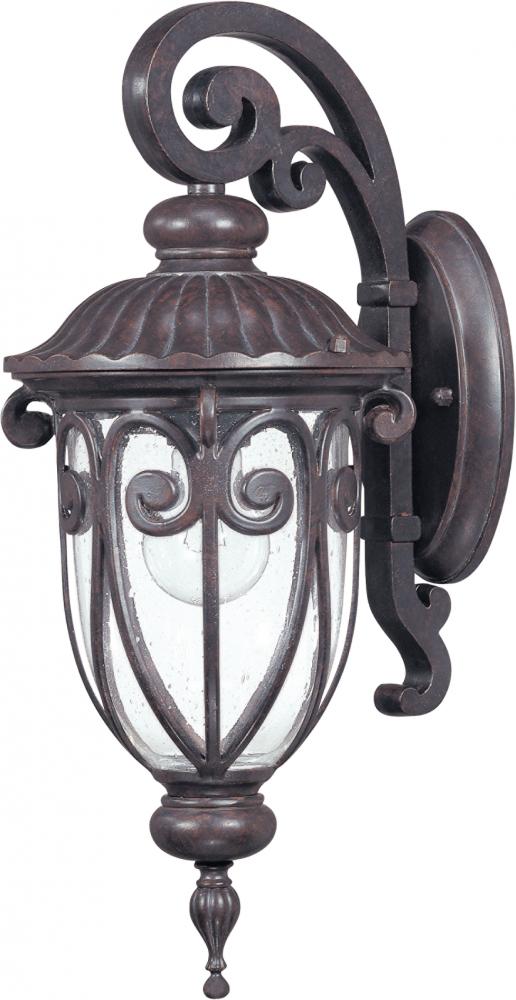 1-Light Small Outdoor Wall Lantern (Arm Down) in Burlwood Finish and Clear Seeded Glass