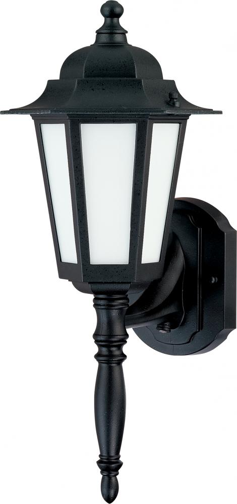 1-Light Outdoor Wall Lantern (Arm Up) with Photocell in Textured Black Finish and Frosted Glass (1)
