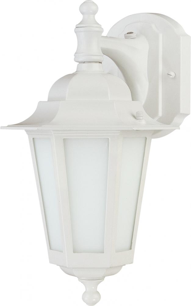 1-Light Outdoor Wall Lantern (Arm Down) with Photocell in White Finish and Frosted Glass. (1) 13W