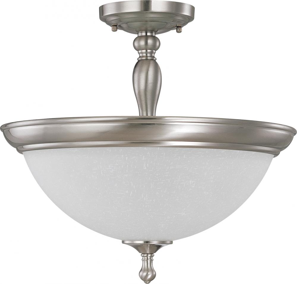3-Light Semi Flush Light Fixture in Brushed Nickel Finish with Frosted Linen Glass