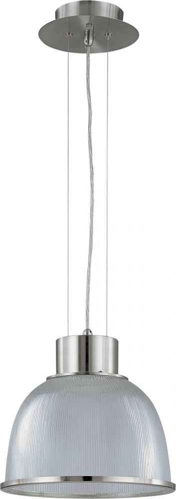 1-Light 12" Pendant Light Fixture in Brushed Nickel Finish with Clear Prismatic Glass