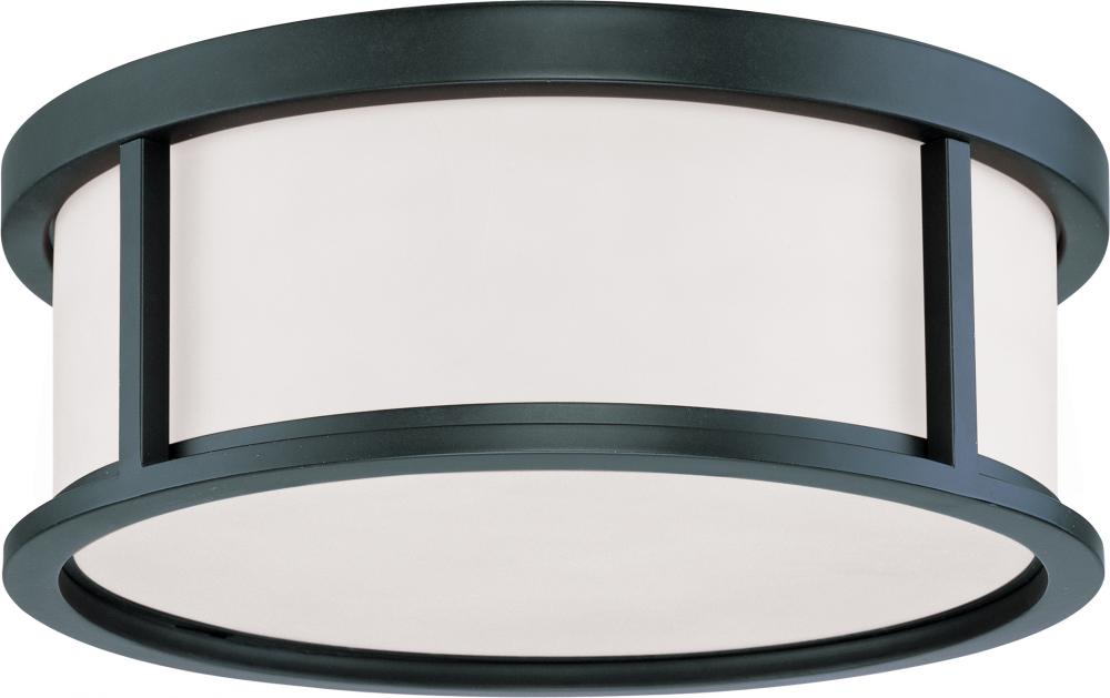 Odeon - 3 Light 15" Flush Dome with Satin White Glass - Aged Bronze Finish