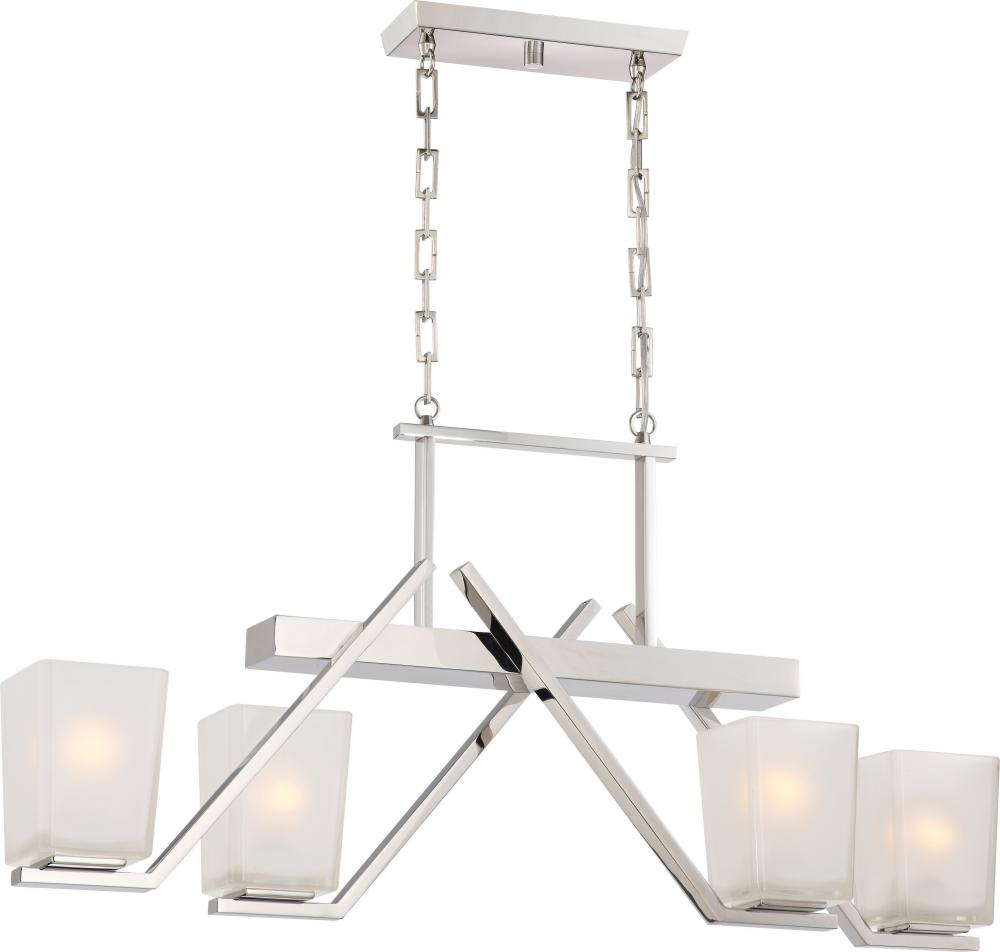 Timone - 4 Light Trestle with Etched Sandstone Glass; Polished Nickel Finish