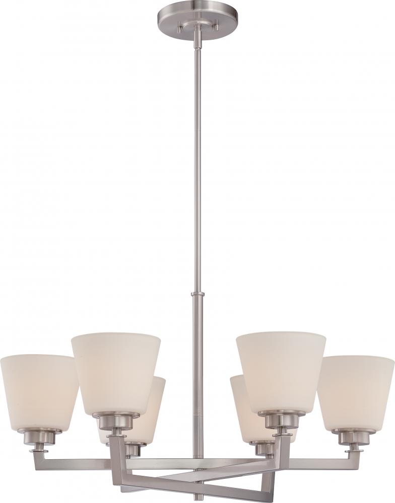 Mobili - 6 Light Chandelier with Satin White Glass - Brushed Nickel Finish