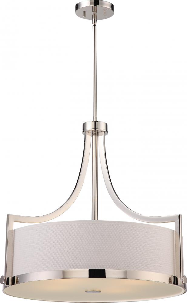 Meadow - 4 Light Pendant with White Fabric Shade - Polished Nickel Finish