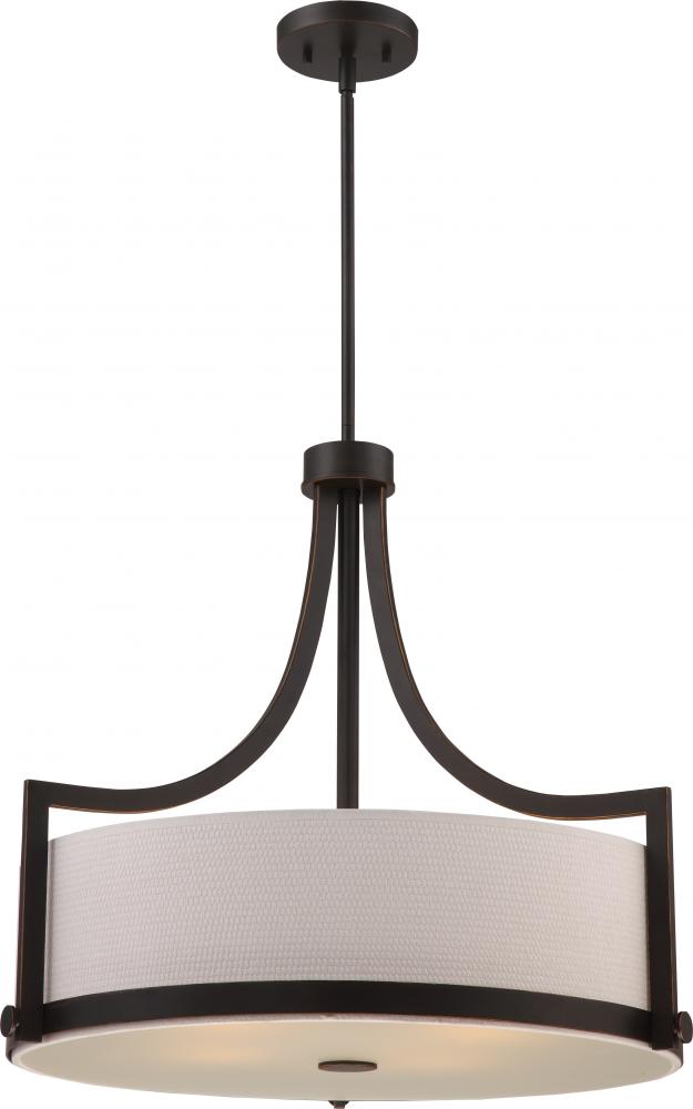 Meadow - 4 Light Pendant with White Fabric Shade - Russet Bronze Finish