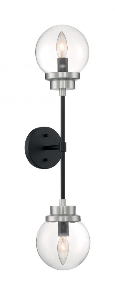 Axis - 2 Light Sconce with Clear Glass - Matte Black and Brushed Nickel Accents Finish