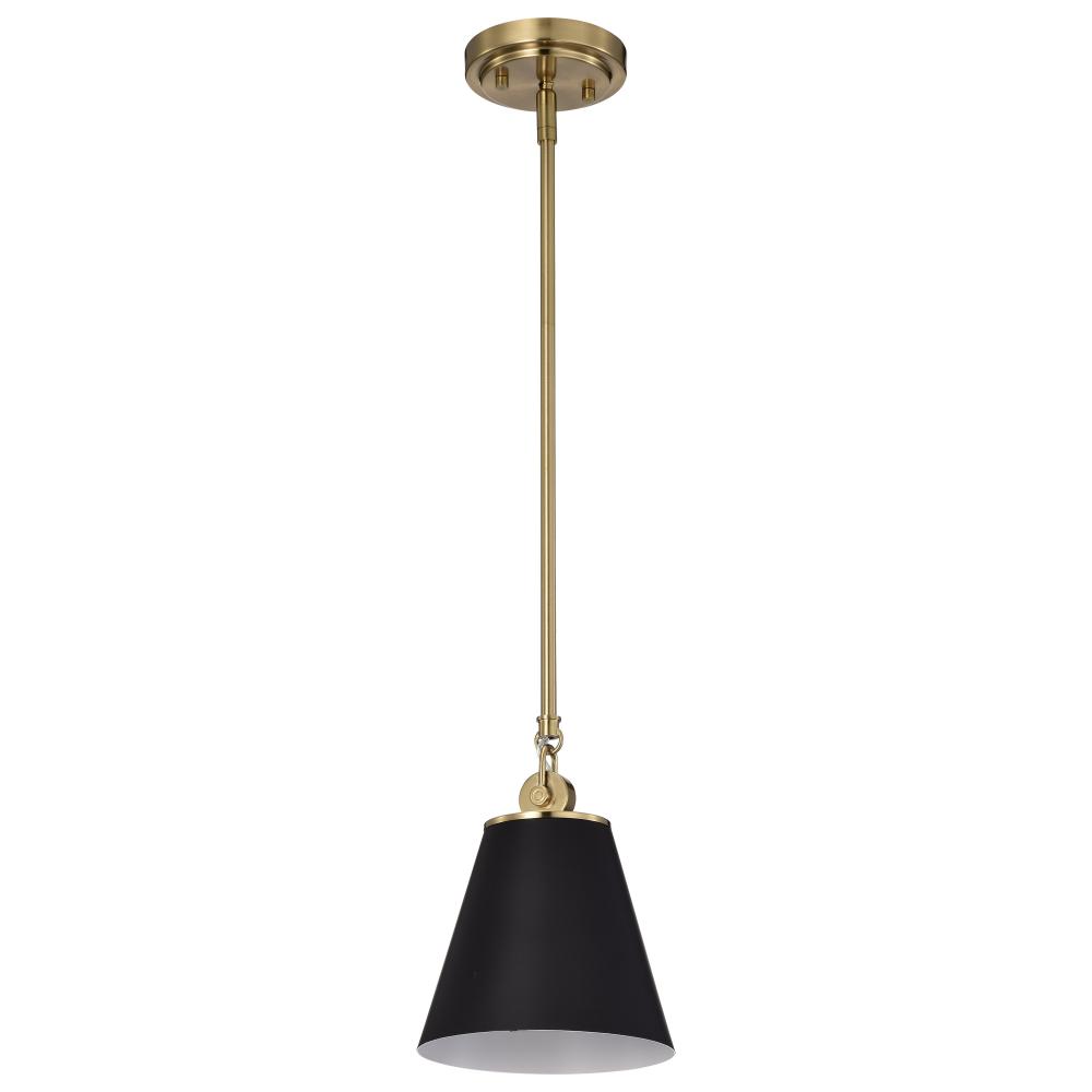 Dover; 1 Light; Small Pendant; Black with Vintage Brass