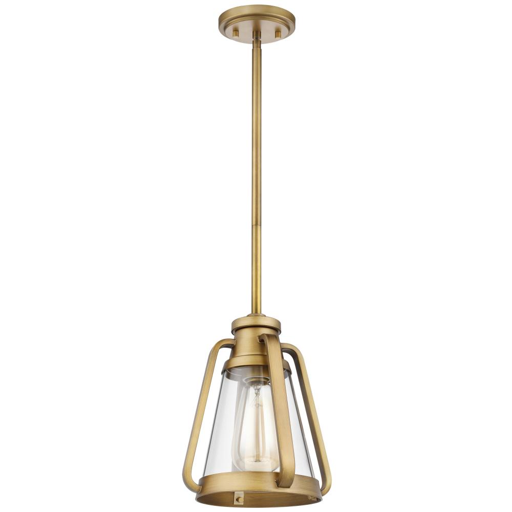Everett; 1 Light; 7 Inch Mini Pendant; Natural Brass Finish with Clear Glass