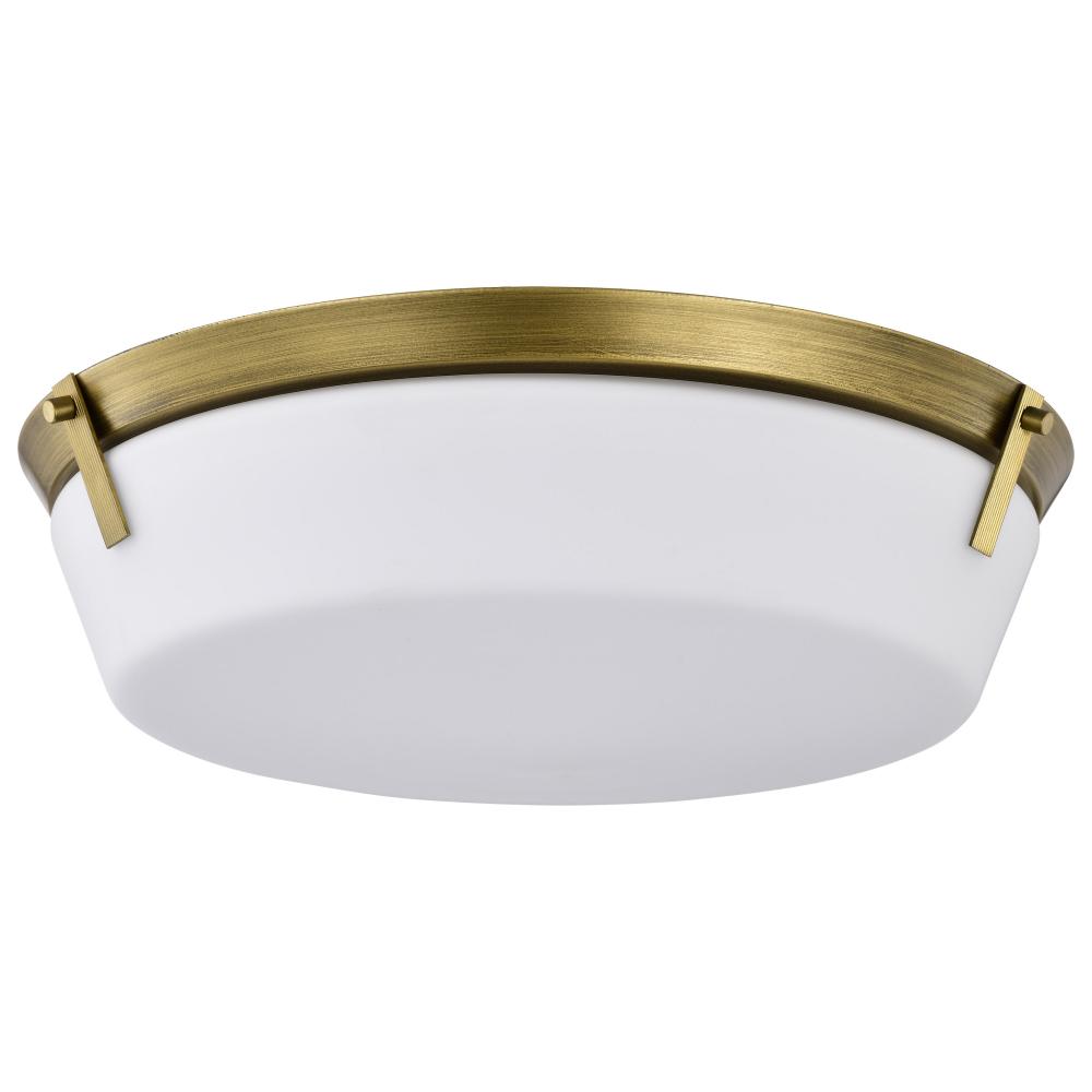 Rowen 4 Light Flush Mount; Natural Brass Finish; Etched White Glass