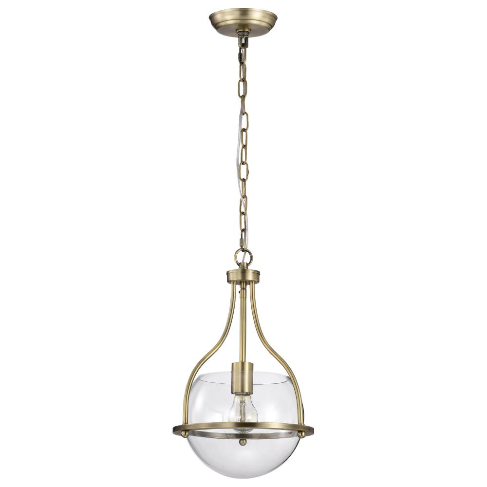 Amado 1 Light Pendant; 10 Inches; Vintage Brass Finish; Clear Glass