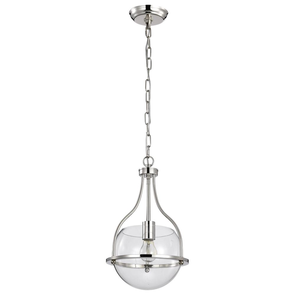Amado 1 Light Pendant; 10 Inches; Polished Nickel Finish; Clear Glass