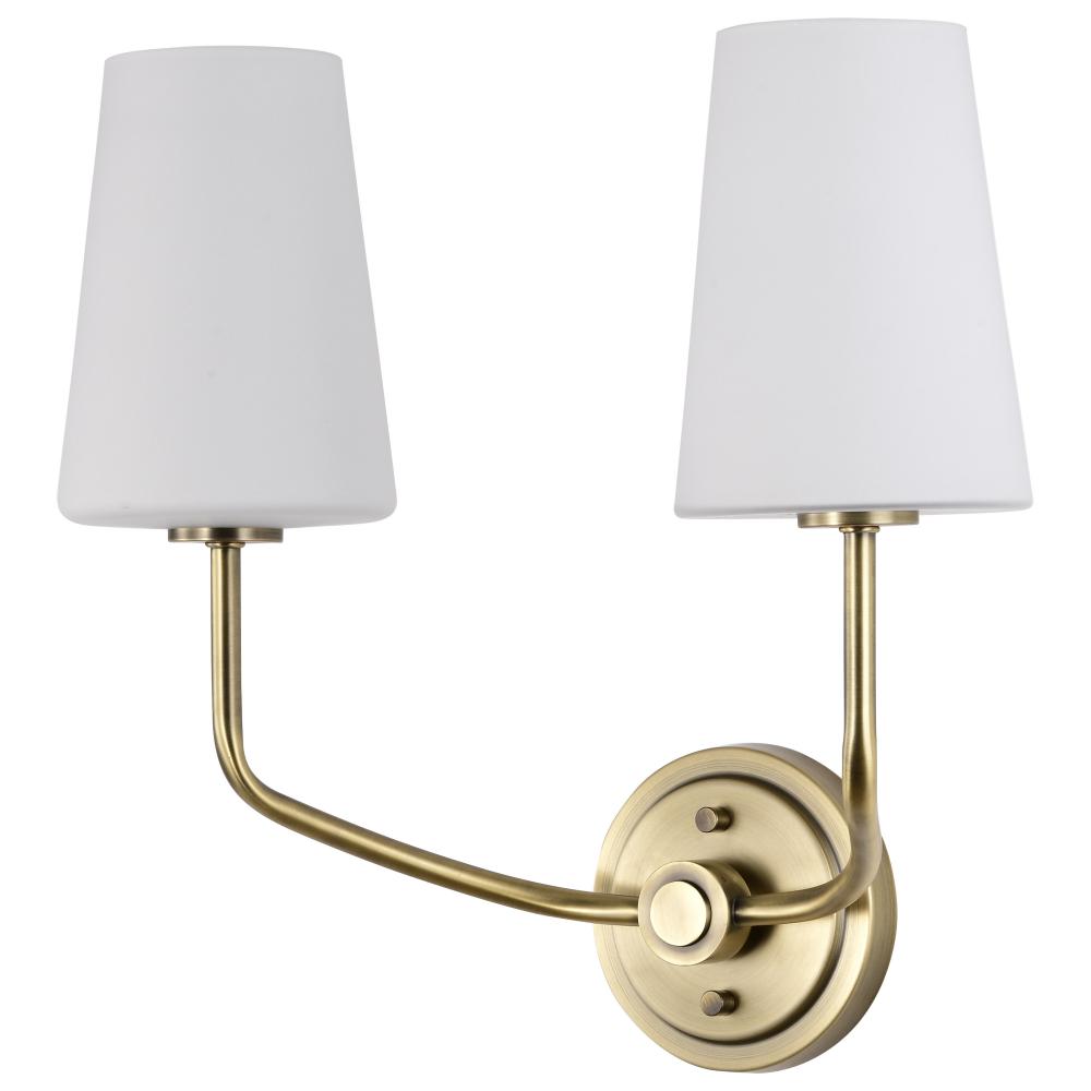 Cordello 2 Light Sconce; Vintage Brass Finish; Etched White Opal Glass
