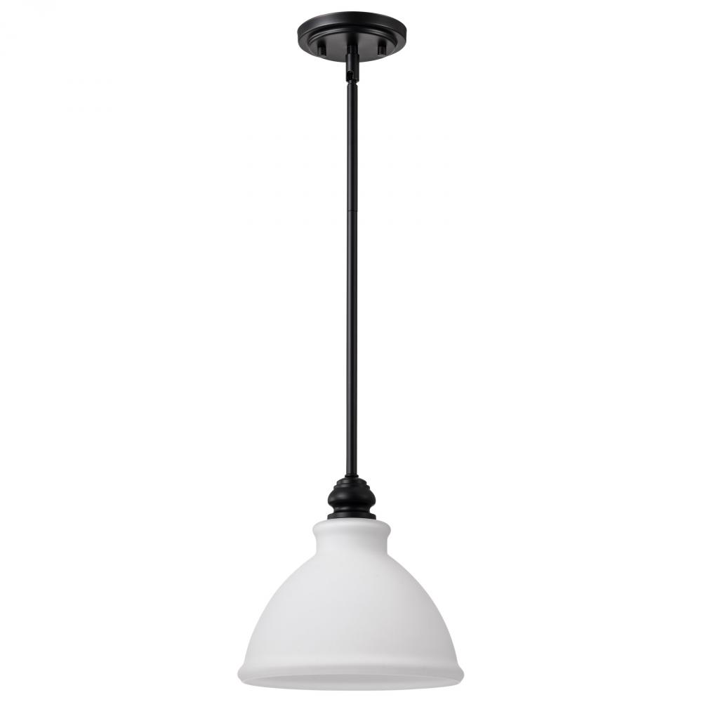 Russel; 10 Inch Mini Pendant; Matte Black with Satin White Glass